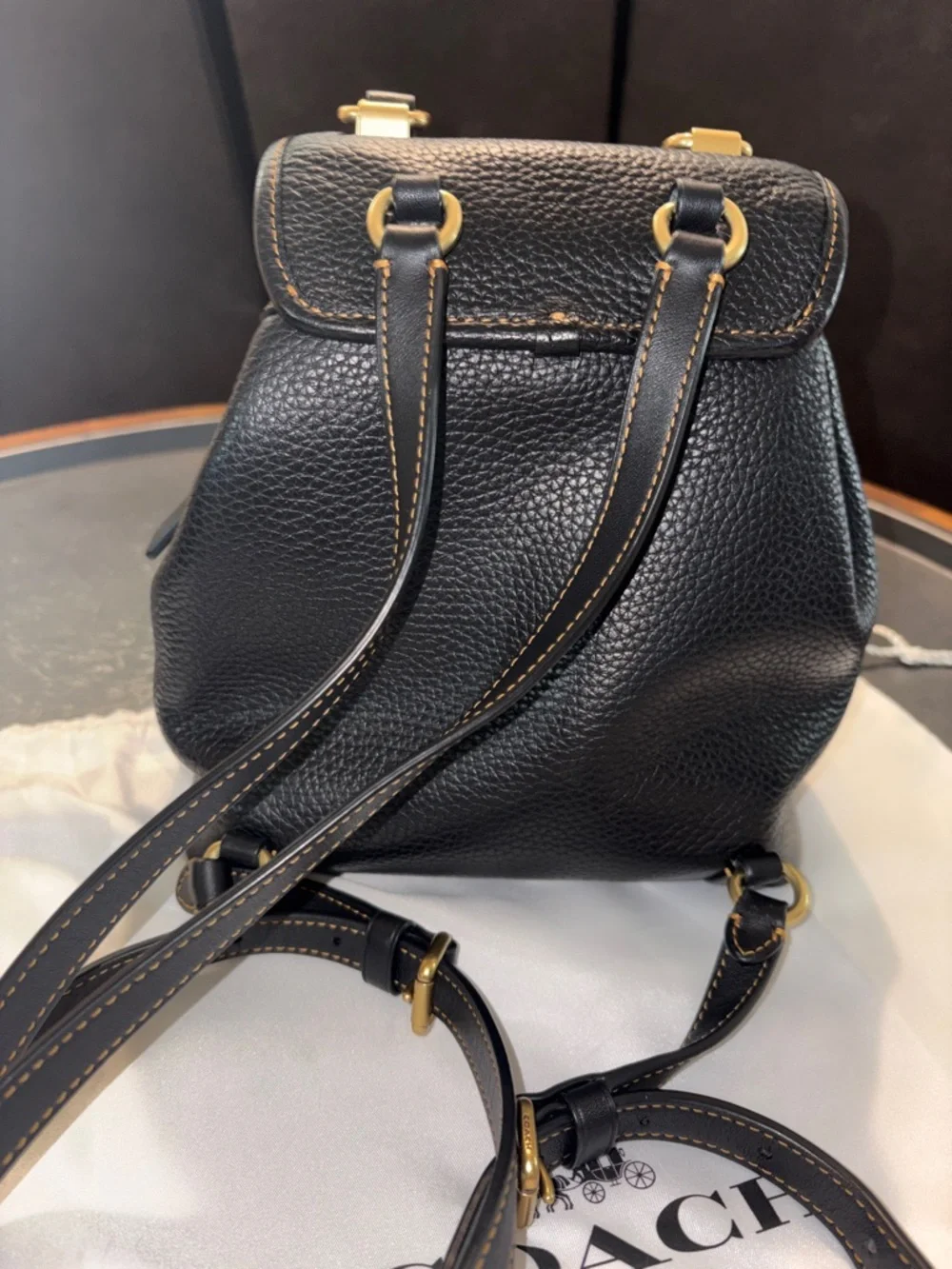 RIYA Vintage Black Leather Backpack 21 with Gold Hardware - Picture 6 of 11